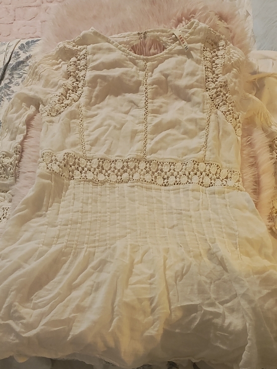 RAGA Dresses & Skirts - RAGA Cream Cotton Dress with Crochet Lace Trim